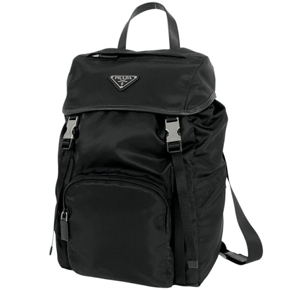 Prada Logo Plate Backpack Rucksack Daypack Rucksack Tessuto Nero Black